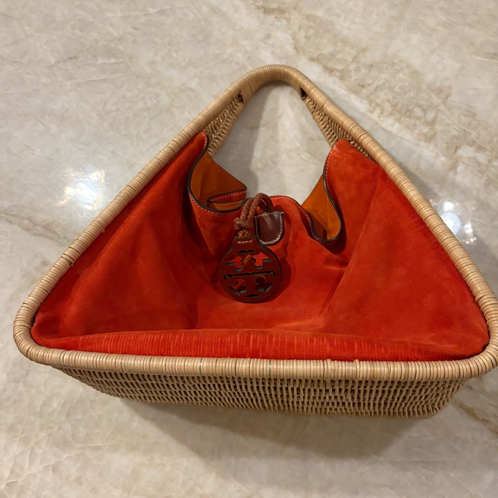Tory Burch Suede and Wicker Runway Bag
